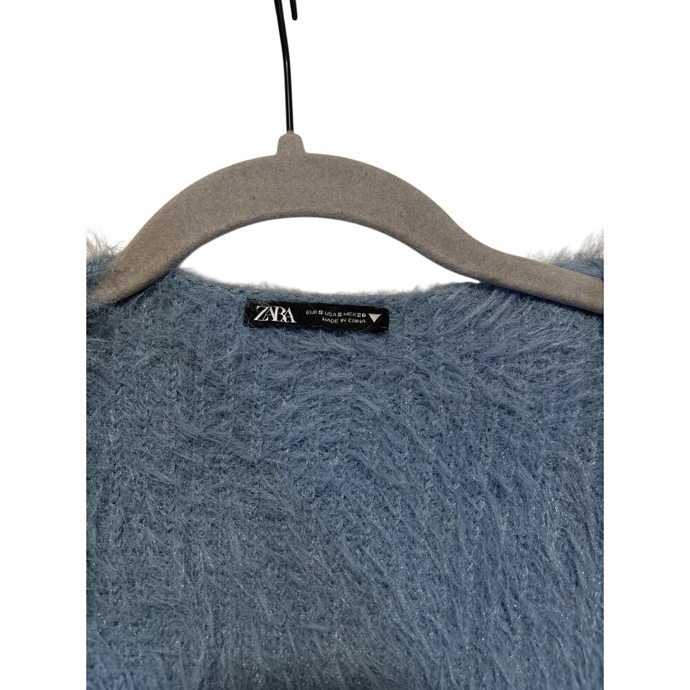 Zara Women's Blue Fuzzy Cropped Sweater Size S - Picture 2 of 5